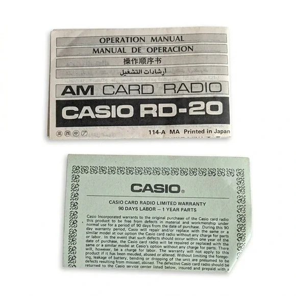 Vintage Casio AM Card Radio AM Receiver RD-20, Original Box, Headphones, Working - Picture 4 of 7
